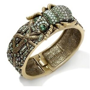 Heidi Daus Bracelet Gold Scarab Cuff Hinged Bangle Bracelet Jeweled Beetle